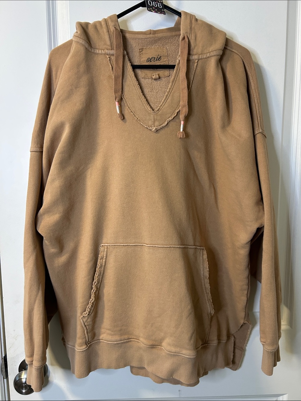 aerie Oversized V-Neck Hooded Pullover in Dusty Rose